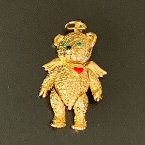 Vintage 1996 BATYA Articulated Gold-Tone Enamel Angel Bear Brooch / Pendant